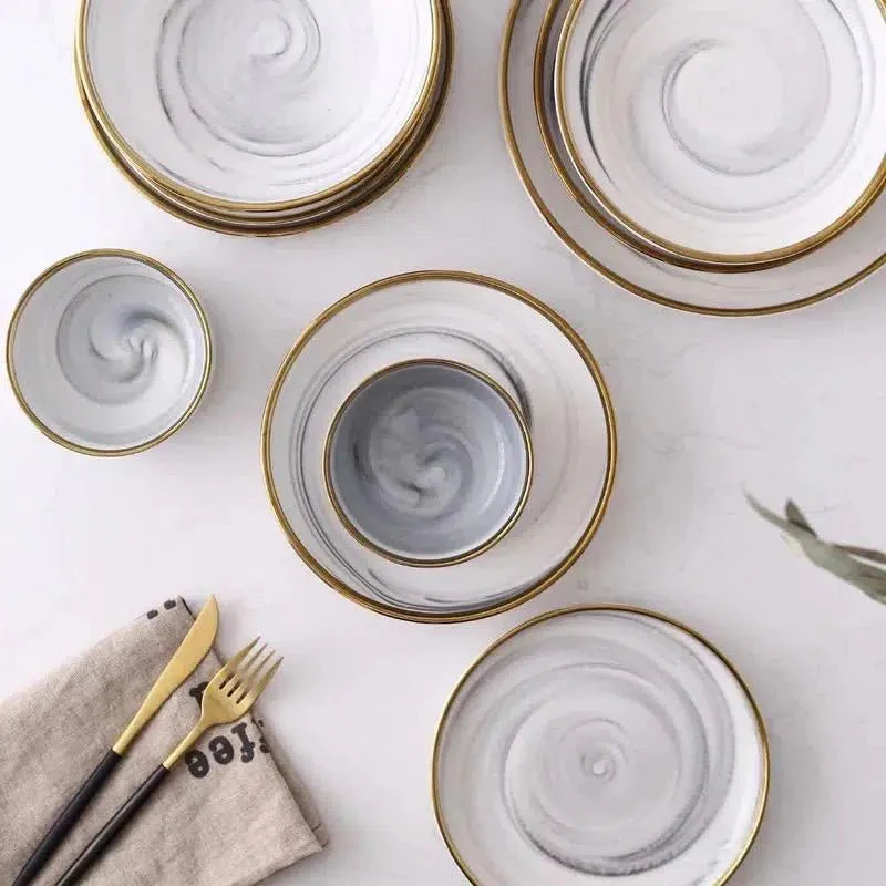 Marble Pattern Porcelain Plate Set - Image 4
